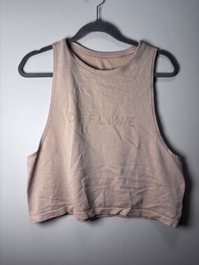 Offline By Aerie Nude Brown OFFLINe Print Cutoff High
Neck Tank Top Size S